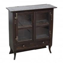 HALF CABINET-Rustic Dark Wood W/(2)Glass Doors & (2)Drawers