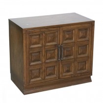 END TABLE-MCM Fruitwood W/Squares, (2)Doors, & Turned Metal Hardware