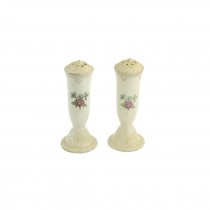 SALT/PEPPER-Beige Porcelain w/Painted Flower in Center (Pair)