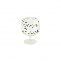 BALLOON GLASS-Clear w/Gold "Good Luck"