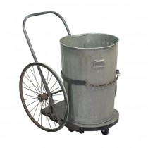 GARBAGE SWEEP-Vintage Garbage Dolly w/Handle & Galvanized Can