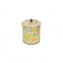 TIN-w/Lid-Vintage Retro White/Floral Colored Canister