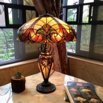 TABLE LAMP-Liaison Tiffany Style Victorian (2) Bulb Antique Bronze