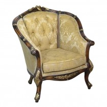 ARM CHAIR-Louis XV Style Gold Damask/Barrel Back