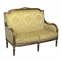 SETTEE-Louis XV Gold Damask W/Dark Frame & Gold Accents