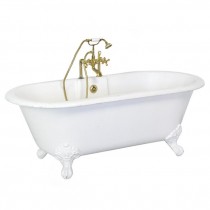 BATHTUB-Fiberglass Tub w/White Clawfeet & Gold Faucet