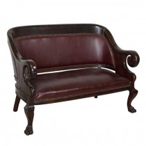 LOVE SEAT-Mahogany Scrolled Arm Frame W/Leather Back & Seat