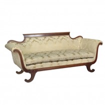 VICTORIAN SOFA-Gold Damask/Rolled Arm