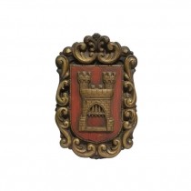 COAT OF ARMS-Brass Ornate Carving w/Castle in Center