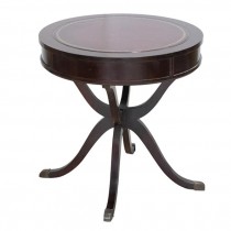 SIDE TABLE-Drum Shape Mahogany w/Leather Inlay