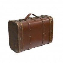 SUITCASE-Large Wood & Leather Banded Suitcase