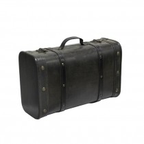 SUITCASE-Small Black Wood w/Leather Rounded Bands Suitcase