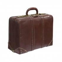 VINTAGE BRIEFCASE-Small Brown Banded W/White Stitching