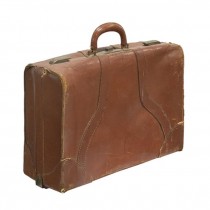 VINTAGE SUITCASE-Small Light Brown Leather W/Banding