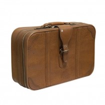 VINTAGE SOFT SUITCASE- Brown W/Buckle Flap & Zipper