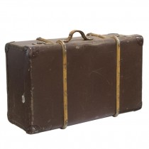 VINTAGE SUITCASE-Large Brown W/Wood Banding