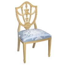 SIDE CHAIR-Dining W/Gold Wheat Frame & Blue Floral Upholstery