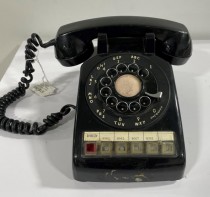 VINTAGE PHONE-Office Black Rotary W/5 Lines & Hold Button