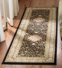 RUNNER-(2'3" x 10')Traditional Oriental Runner In Black & Cream Floral