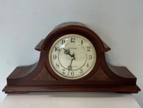 MANTEL CLOCK-"La Crosse" Molded Hood/Faux Wood & Gold Detailing on Face