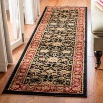 RUNNER-(2'3"x12')-Traditional Oriental Floral Runner In Black W/Red Border