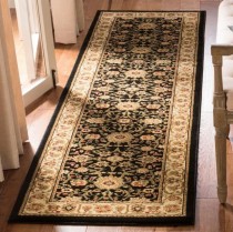 RUNNER-(2'3"x12')Traditional Oriental Floral In Black W/Ivory Border
