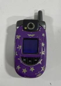 CELL PHONE-Vintage Flip Phone: Purple W/Silver Stars