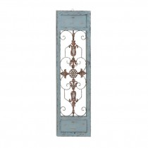 WALL PANEL ART-Distressed Blue Shutter W/Metal Scrollwork Center