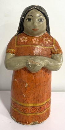 SCULPTURE-Paper Mache Mexican Woman in Orange Dress