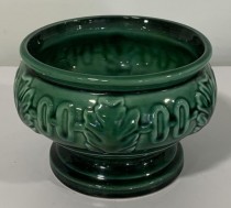 PLANTER-Vintage Green Ceramic Planter w/Leaves