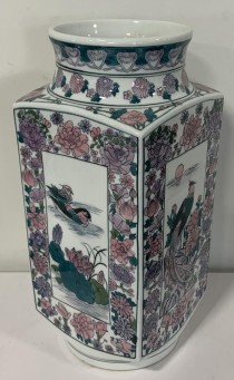 VASE-Pink & Green Floral w/Birds