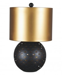 TABLE LAMP-Round Metal Cut-Out W/Gold Shade