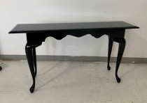 CONSOLE TABLE-Black Lacquer Straight Top Edge W/Queen Anne Leg