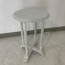 SIDE TABLE-Rustic White W/Carved Leg & Cross Base