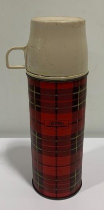 THERMOS-Vintage Small Red Plaid w/Beige Cap