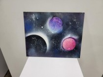 DARK MOON PAINTING-W/(1)Red & (1)Purple Smaller Planets