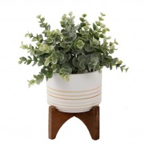 PLANT-Faux Eucalyptus Plant in Ceramic Pot W/Wooden Stand