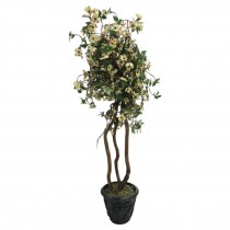 FAUX TREE-(5'5") Pink Dogwood W/Triple Trunk & Black Pot