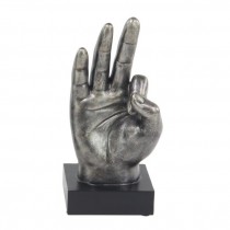 SCULPTURE-A-OKAY HAND-Faux Metal W/Dark Silver Finish & Black Base