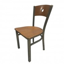 DINING CHAIR-Wood w/Hole on Back-Metal Frame