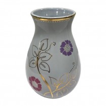 VASE-White w/Gold Detailing & Colorful Flowers