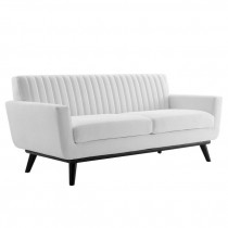 SOFA-MCM White Channel Back W/Dark Wood Base