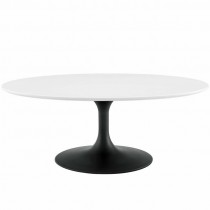 COFFEE TABLE-MCM White Top W/Black Pedestal Base