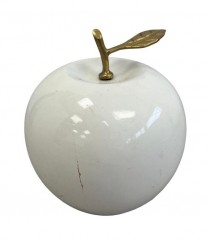 SCULPTURE-Large White Apple w/Gold Leaf