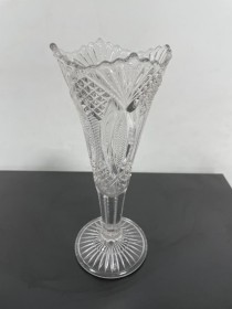 VASE-Cut Glass w/Scalloped Top & Footed Base