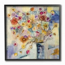 FRAMED FLORAL-Texturized Art W/Black Frame