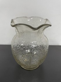 VASE-Crackle Glass w/Scalloped Top