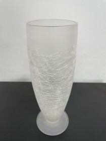 VASE-Crackled Frosted Glass w/Footed Base