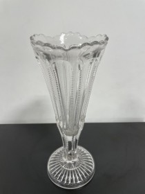 VASE-Cut Glass w/Scalloped Edge & Footed Base