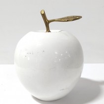 SCULPTURE-Small White Apple w/Gold Leaf